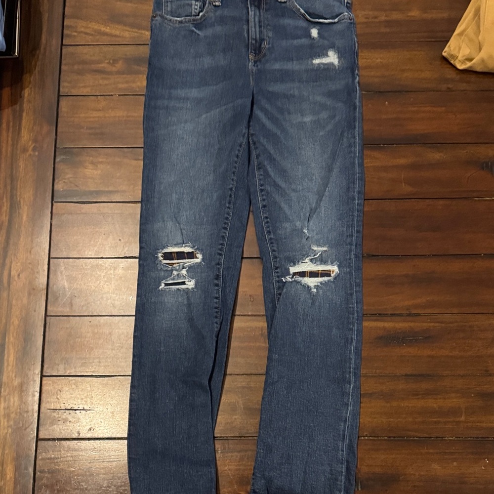 Old Navy Dark Blue Distressed Straight Leg Jeans